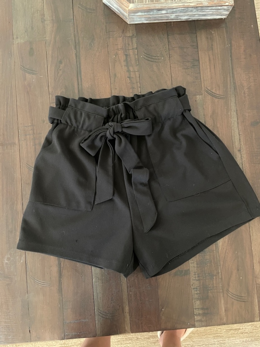 High-Waist Black Paperbag Tie Shorts